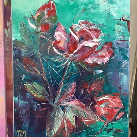 “Abstract Roses 1” Oil on canvas 70x100cm 2025, artist Peppo