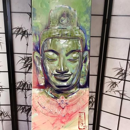 “Green Buddha2” Oil on canvas 40x100cm 2021, artist Peppo