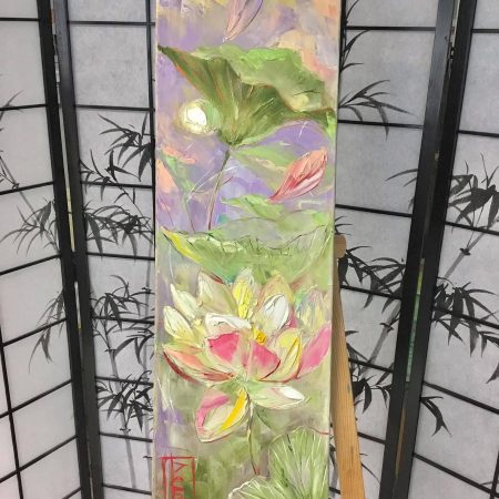 “Lotus Flowers“ Oil on canvas 30x100cm 2020, artist Peppo