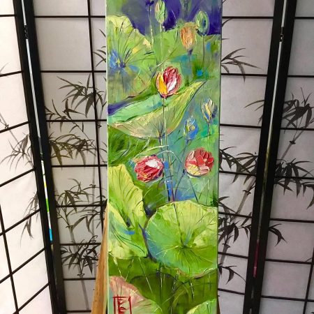 “Lotus Flowers“ Oil on canvas 30x100cm 2020, artist Peppo