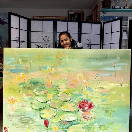 “Lotus flowers“ Oil on canvas 120x160cm 2021, artist Peppo
