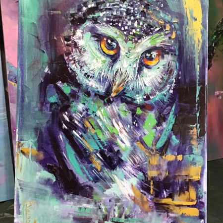 Green owl, Oil on canvas, 50x70 cm, 2025