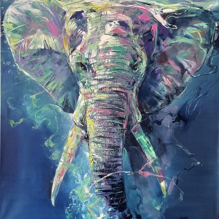 Oil on canvas, Swimming Elephant, 100х160cm 2025, Peppo Art
