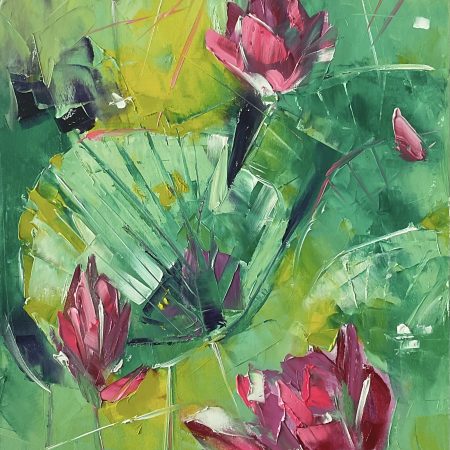 Oil on canvas, Lotus flowers, 40х80cm 2025, Peppo Art