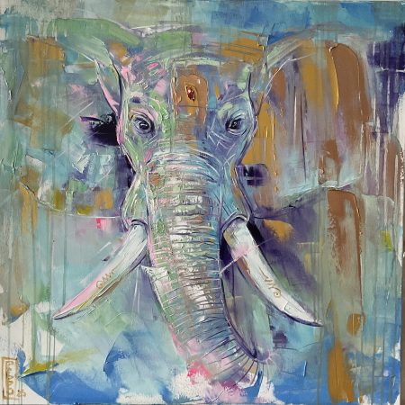 Oil on canvas, Indian Elephant, 80х80cm 2025, Peppo Art