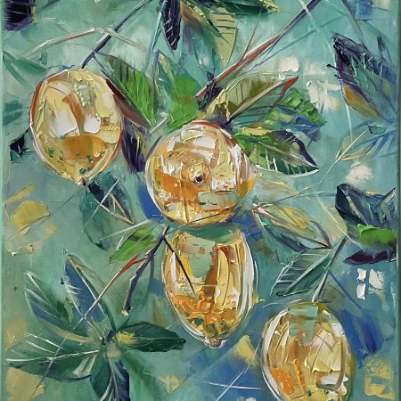 Oil on canvas, ”Lemons" abstract, 40х80cm 2025, Peppo Art