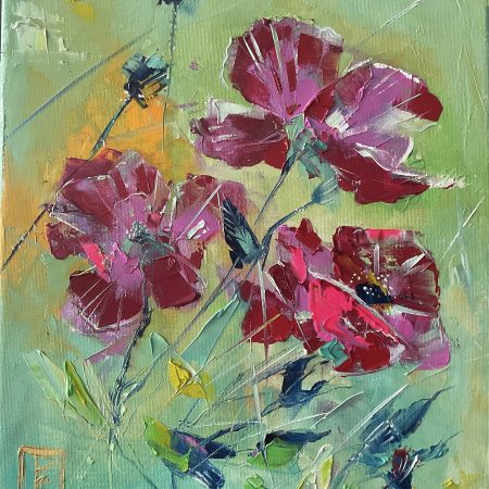 Oil on canvas, Abstract Poppies, 30х40cm 2025, Peppo Art