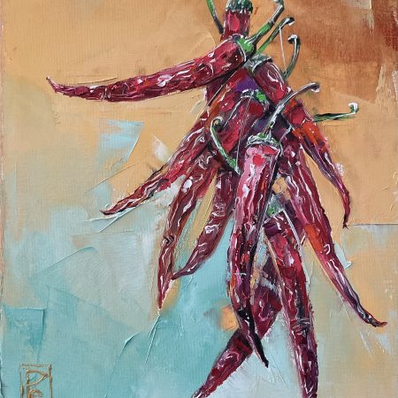 Oil on canvas, Red Chilis, 30х40cm 2025, Peppo Art