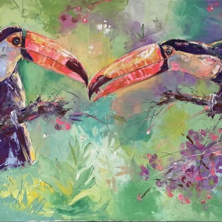 Oil on canvas, The attentive playful toucan, 100х180cm 2025, Peppo Art