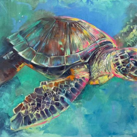 Oil on canvas, Sea turtle, 70х100cm 2025, Peppo Art