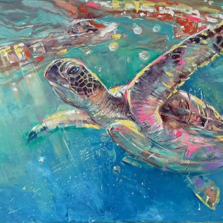 Oil on canvas, Sea turtle, 100х160cm 2025, Peppo Art