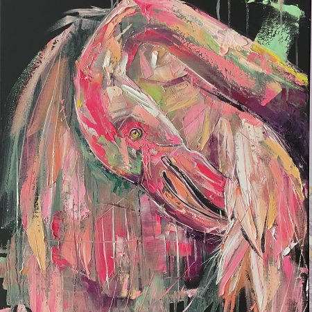 Oil on canvas, “Abstract Flamingo“, 50х100cm, 2025, Peppo Art
