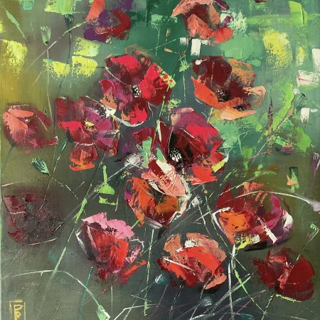 Oil on canvas, Abstract Poppies, 70х80cm 2025, Peppo Art
