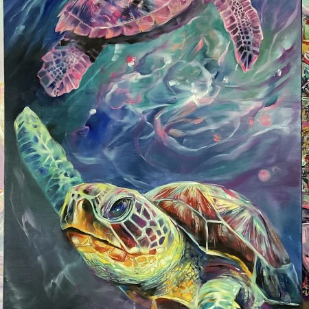 Oil on canvas, “Two Beautiful Ocean Souls“, 70х140cm, 2025, Peppo Art