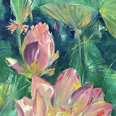 Oil on canvas, “Lotus Flowers Painting“, 50х100cm, 2025, Peppo Art